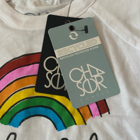 Chaser White Rainbow Peace T Shirt Girl’s Size 3 NWT Flutter Sleeves Swing Tee - Picture 5 of 10